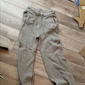 Pink Rose Heather Gray Ribbed Knit Joggers